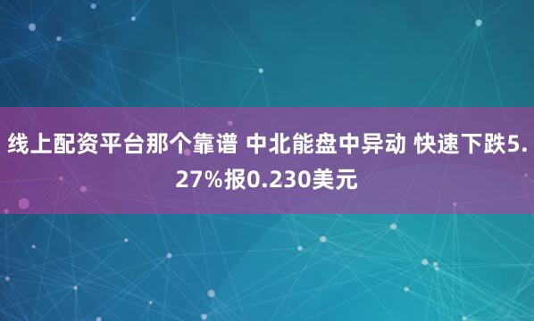 线上配资平台那个靠谱 中北能盘中异动 快速下跌5.27%报0.230美元