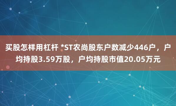 买股怎样用杠杆 *ST农尚股东户数减少446户，户均持股3.59万股，户均持股市值20.05万元