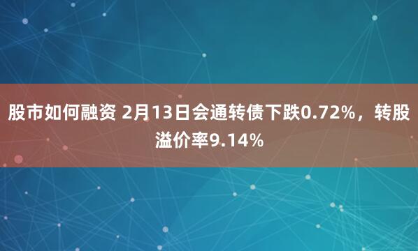 股市如何融资 2月13日会通转债下跌0.72%，转股溢价率9.14%