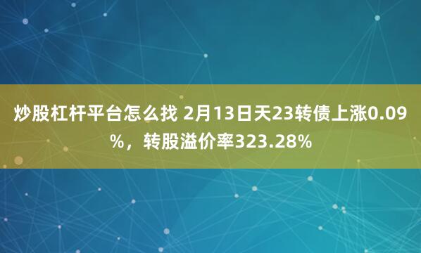 炒股杠杆平台怎么找 2月13日天23转债上涨0.09%，转股溢价率323.28%