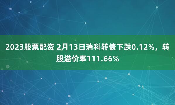 2023股票配资 2月13日瑞科转债下跌0.12%，转股溢价率111.66%