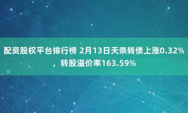 配资股权平台排行榜 2月13日天奈转债上涨0.32%，转股溢价率163.59%