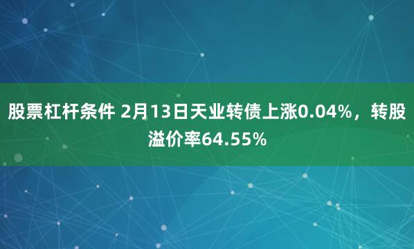 股票杠杆条件 2月13日天业转债上涨0.04%，转股溢价率64.55%